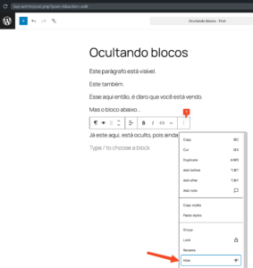 WordPress 6.9 introduz suporte à ocultar blocos no front-end